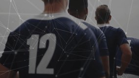 Soccer teammates entering tunnel jogging initiating wireframe overlay tracking onto pitch for match. Athletic, teamwork, digital, competitive, stadium, motion, dynamic - Powered by Shutterstock - Get 15% off with code: PIKWIZARD15