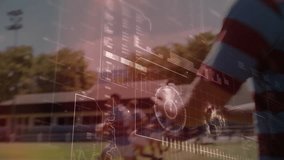 Data overlay appearing as rugby player passing ball while HUD updating for technology analysis. Athletics, teamwork, performance, digital, analysis, strategy, sportswear - Powered by Shutterstock - Get 15% off with code: PIKWIZARD15