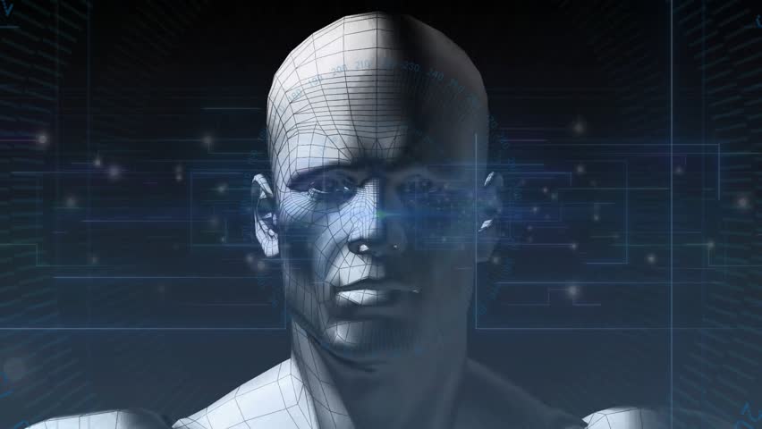 When blue beam sweeping face, 3D wireframe bust rotating across profiles as HUD visualizing data. Futuristic, technology, digital, holographic, interface, data, cyber - Powered by Shutterstock - Get 15% off with code: PIKWIZARD15