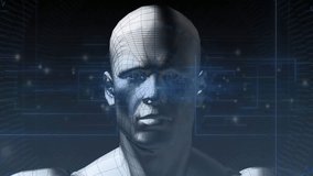 When blue beam sweeping face, 3D wireframe bust rotating across profiles as HUD visualizing data. Futuristic, technology, digital, holographic, interface, data, cyber - Powered by Shutterstock - Get 15% off with code: PIKWIZARD15