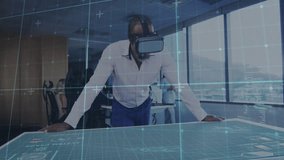 Man placing VR headset at table rotating tech hologram inspecting details as colleague watching. Virtual reality, holography, innovation, collaboration, digital interface, futuristic, technology - Powered by Shutterstock - Get 15% off with code: PIKWIZARD15