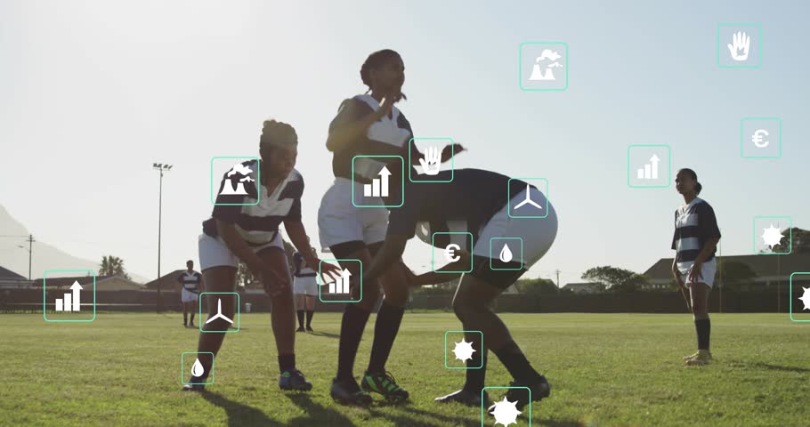 Hooker launching ball enabling lifters lifting jumper rugby lineout securing ball for next play. Athletics, teamwork, youth, sport, action, outdoor, community