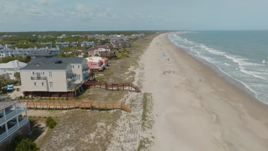 Beach houses along beautiful beach on an island in South Carolina