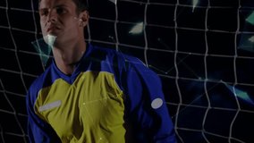 Keeper watching digital particles forming globe over net, leaping catching ball in sports analysis. Technology, innovation, sports, motion, futuristic, digital, athletic - Powered by Shutterstock - Get 15% off with code: PIKWIZARD15