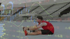 Coach tapping smartphone and timing athlete stretching hamstring for feedback with financial charts. Athlete, trainer, fitness, training, discipline, motivation, performance - Powered by Shutterstock - Get 15% off with code: PIKWIZARD15