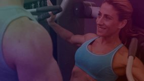 Adult woman reaching lat pulldown bar, pulling reps with animated DNA overlay highlighting fitness. Strength training, fitness, gym, health, exercise, wellness, anatomical - Powered by Shutterstock - Get 15% off with code: PIKWIZARD15