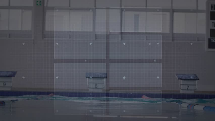 male swimmer swimming freestyle in lane 8 under HUD fading in activating tech analytics panels. Technology, sports, performance, fitness, digital, innovation, monitoring - Powered by Shutterstock - Get 15% off with code: PIKWIZARD15