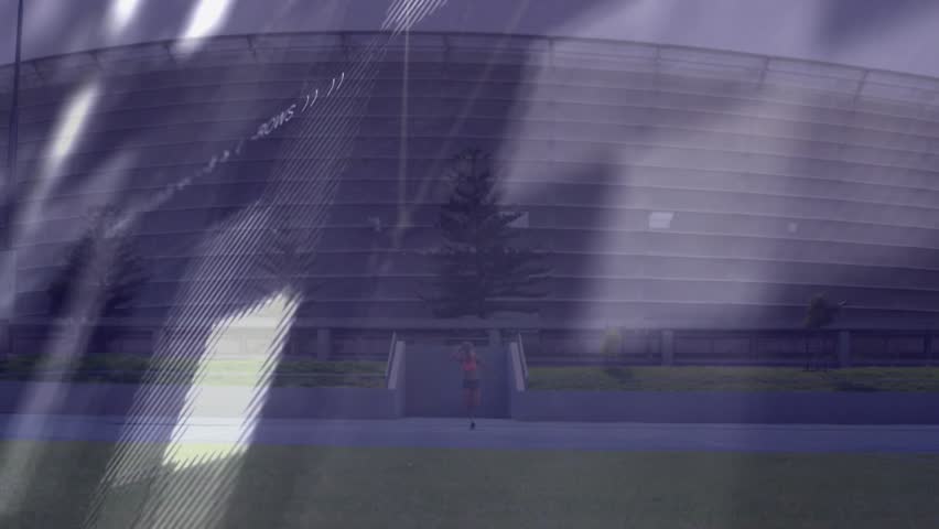woman stepping out of tunnel and walking on field while animated sports data tracking performance. Stadium, technology, analytics, fitness, outdoor, motion, performance - Powered by Shutterstock - Get 15% off with code: PIKWIZARD15