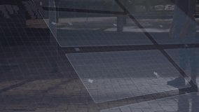 Woman shifting weight on brick plaza engaging AR technology, animating bar charts and pulsing radar. Futuristic, innovation, data visualization, technology, outdoor, urban, vibrant - Powered by Shutterstock - Get 15% off with code: PIKWIZARD15