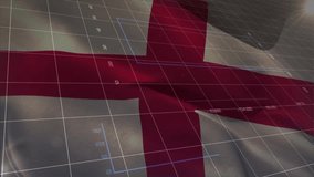 3D grid opening over England flag animating bar pie and line charts rippling flag showing dashboard. Data visualization, financial analytics, digital interface, infographic, dynamic motion, - Powered by Shutterstock - Get 15% off with code: PIKWIZARD15