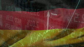 German flag waving as chart line rising causing arrows on grid with hands typing showing growth. Finance, data analysis, technology, productivity, corporate, digital, investment - Powered by Shutterstock - Get 15% off with code: PIKWIZARD15