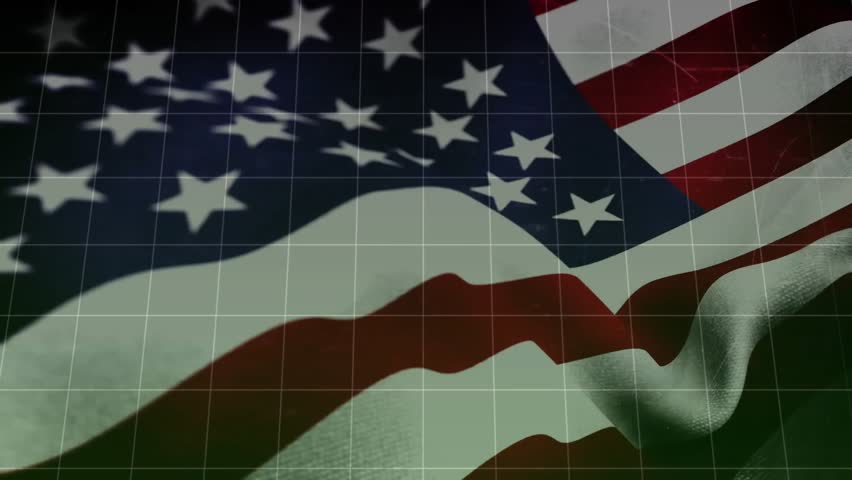 Unfurling American flag on grid driving green bars rising and zigzagging line graph showing growth. Patriotic, financial, analytics, digital, growth, progress, data - Powered by Shutterstock - Get 15% off with code: PIKWIZARD15