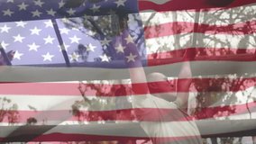 Man stepping beneath monkey bars as flag overlay fading and swinging across bars for fitness. Outdoor, strength, athleticism, adventure, nature, activewear, motivation - Powered by Shutterstock - Get 15% off with code: PIKWIZARD15