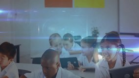 Braided-hair student tapping tablet screen initiating network overlay while teacher guiding lesson. Education, technology, collaboration, innovation, classroom, interactive, digital - Powered by Shutterstock - Get 15% off with code: PIKWIZARD15