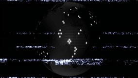 Dark void revealing clear spherical grid globe, rotating while glitch bands distorting map pixels. Futuristic, technology, digital, abstract, network, connectivity, cyber - Powered by Shutterstock - Get 15% off with code: PIKWIZARD15
