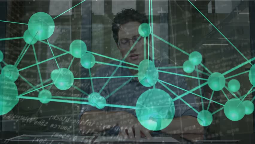 Tech pro tapping and swiping tablet while analyzing emerging 3D network visualization, reacting. Futuristic, digital, innovation, interface, data, connectivity, tech-savvy - Powered by Shutterstock - Get 15% off with code: PIKWIZARD15