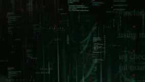 Code blocks fading in initiating data streams flashing red dots across cables powering network scan. Cybersecurity, data, digital, technology, coding, server, network - Powered by Shutterstock - Get 15% off with code: PIKWIZARD15