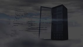 Server rack door swinging open starting world map expanding with icons popping showing global links. Cloud computing, data network, digital infrastructure, global connectivity, technology, cyber - Powered by Shutterstock - Get 15% off with code: PIKWIZARD15