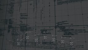 Square markers and labels fading in on dark gridlines, polyline rising, falling showing data update. Data, visualization, analytics, dashboard, waveform, digital, technology - Powered by Shutterstock - Get 15% off with code: PIKWIZARD15