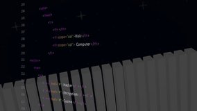 On raw HTML loading, code updating security, 3D bar chart growing, links sliding for live data. Cybersecurity, data visualization, digital interface, information technology, network protection, modern - Powered by Shutterstock - Get 15% off with code: PIKWIZARD15