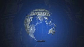 Money globe forming rotating while UI rings scanning and fragments drifting to visualize finance. Technology, finance, futuristic, digital, visualization, innovation, virtual - Powered by Shutterstock - Get 15% off with code: PIKWIZARD15