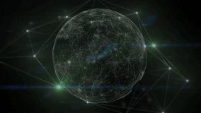 Lens flare gliding over sphere starting rotation, network pulsing, lines shifting showing data flow. Futuristic, technology, connectivity, abstract, cybernetic, digital, innovation - Powered by Shutterstock - Get 15% off with code: PIKWIZARD15