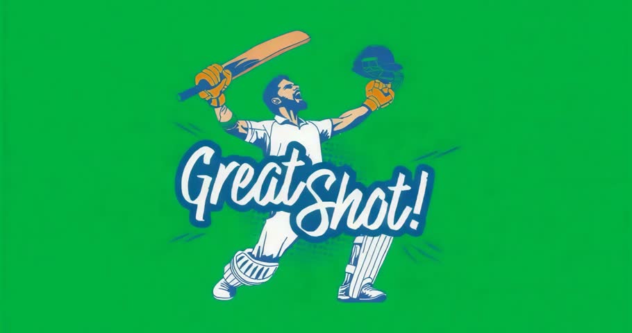 Batsman graphic glitching on transparent canvas, spreading static and settling around Great Shot!. Athletic, victory, digital, modern, dynamic, energetic, esport