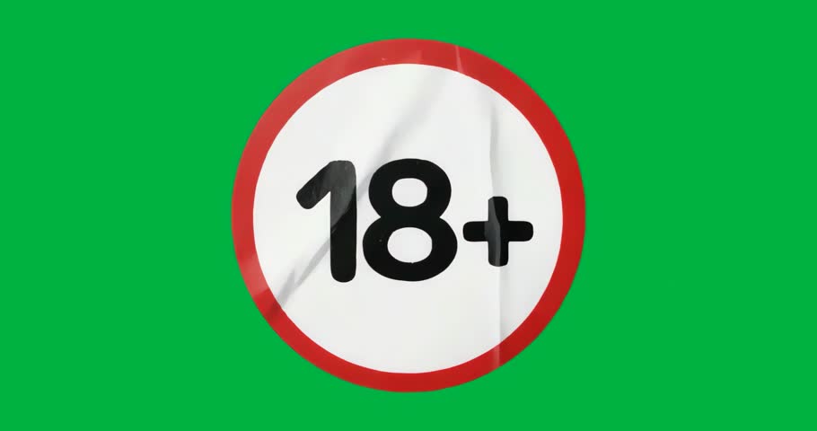 Upon glitches appearing 18+ sign glowing and aura pulsing on transparent backdrop emphasizing alert. Digital, futuristic, cyberpunk, alert, warning, animation, technology