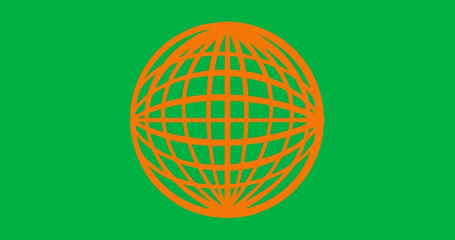 Once rotating orange wireframe sphere on transparent background opening gap revealing textured core. Abstract, digital, futuristic, geometric, technology, 3d, dynamic