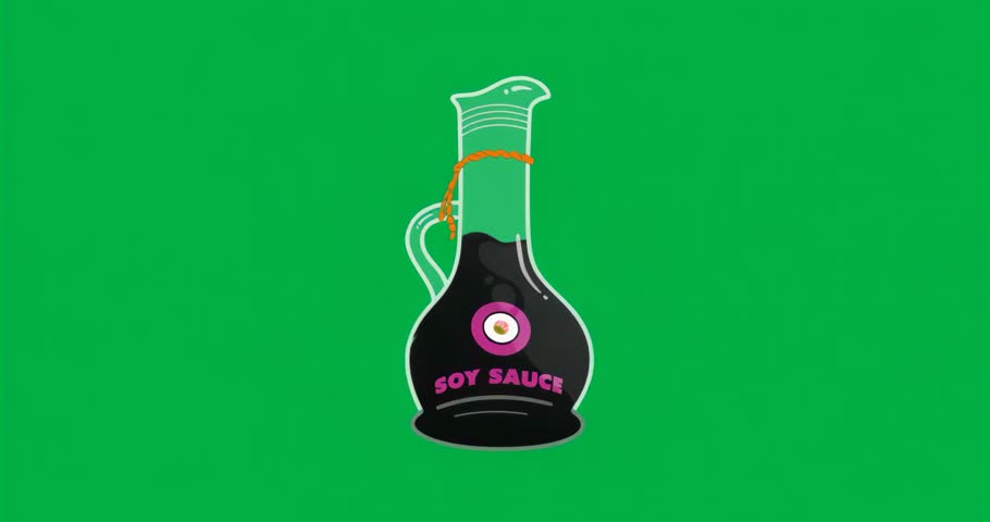 Brightening aura pulsing glow around soy sauce bottle, highlighting product on transparent backdrop. Digital illustration, branding, neon style, minimalistic, food packaging, beverage design, modern