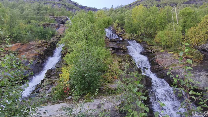 Waterfall in the wild nature of northern Norway	
