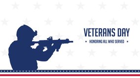 animation to celebrate veterans day with blue silhouettes of soldier - Powered by Shutterstock - Get 15% off with code: PIKWIZARD15