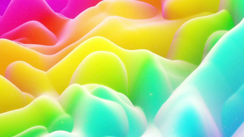 Rainbow gradient. Beautiful abstract 3D surface with extrude or displace waves transform in loop. Soft matte material like sweetness or marmalade with light inner glow, glitters in. 3D Illustration