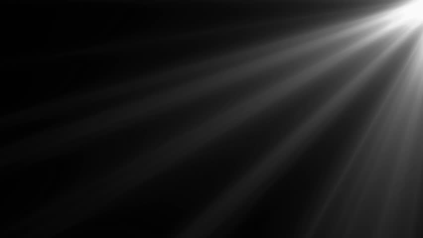 White volumetric light rays shine from the top right corner. Seamless loop for creating a cinematic, heavenly, or stage lighting effect. Use with screen or add blend modes for overlay
