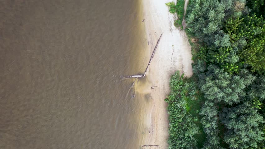 4k aerial view of Vistula River bank in Mokotow district of Warsaw city, Poland