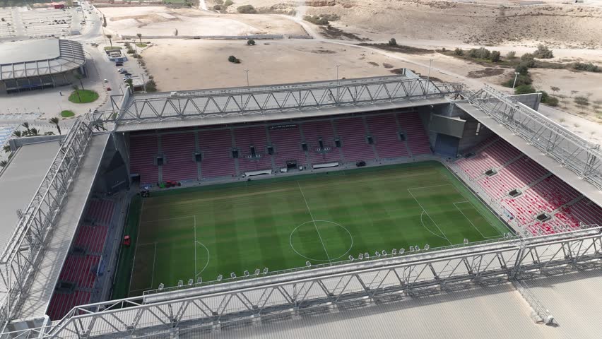 Aerial drone footage of Turner Stadium in Beer Sheva, Israel