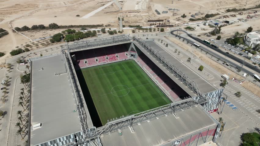 Aerial drone footage of Turner Stadium in Beer Sheva, Israel