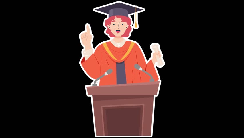 Graduate Speaker At Podium Delivering A Speech During Graduation Ceremony