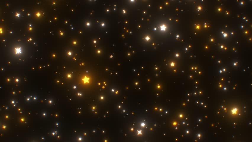 Fly Through Yellow White Glowing Mini Spinning Star Shapes Twinkling - 4K Seamless VJ Loop Motion Background Animation