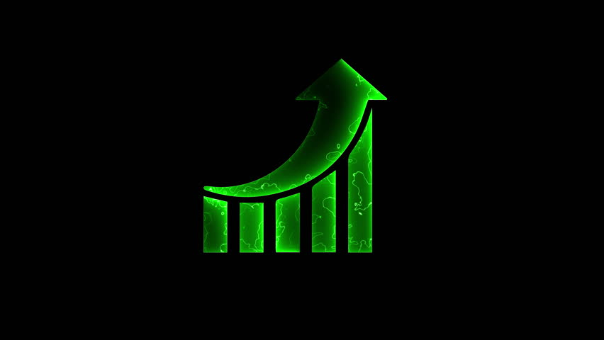 Neon glowing business graph icon saber animation showing marketing sales profit on Black background.