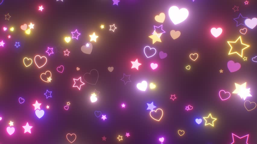 Ultraviolet Neon Flashing Heart And Star Shapes With Parallax Effect - 4K Seamless VJ Loop Motion Background Animation