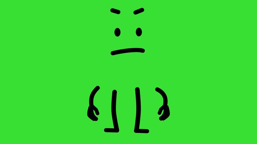 Angry Cartoon Character Aggressive Human Figure 2D Animation on green screen background (Chroma key)
