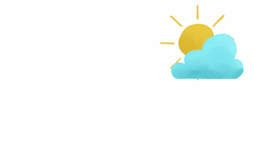 Animated weather icon with sun and cloud, hand-drawn on a white background with copy space. Symbol for “partly cloudy” forecast.  - Powered by Shutterstock - Get 15% off with code: PIKWIZARD15