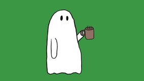 Tired Ghost Drinking Coffee Hand-Drawn Animation on Green Screen Funny Coffee Doodle - Powered by Shutterstock - Get 15% off with code: PIKWIZARD15