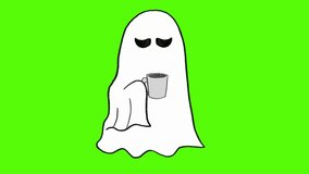 Tired Ghost Drinking Coffee Hand-Drawn Animation on Green Screen - Powered by Shutterstock - Get 15% off with code: PIKWIZARD15
