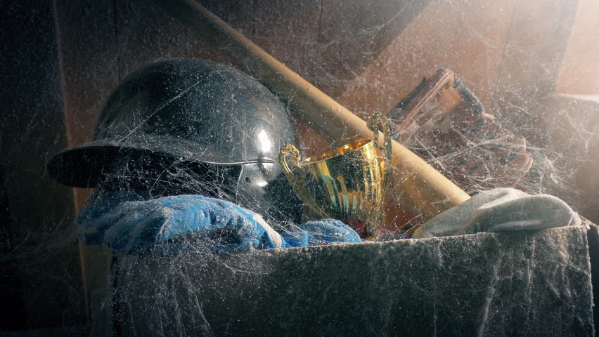 Sports Box In Attic Under Many Cobwebs