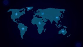 Digital World Map With Location Markers On Dark Blue Background global earth. World map with blue markers showing global digital network connection and abstract technology background. - Powered by Shutterstock - Get 15% off with code: PIKWIZARD15