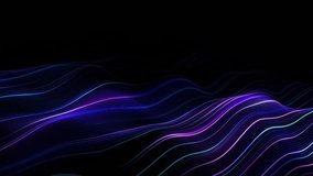 Abstract background with multicolor waves on plane. Lines form plane with waves. Lines like fibers or wires. Motion design bg multicolor lines. 3D Illustration. Digital glow neon color. Looping - Powered by Shutterstock - Get 15% off with code: PIKWIZARD15