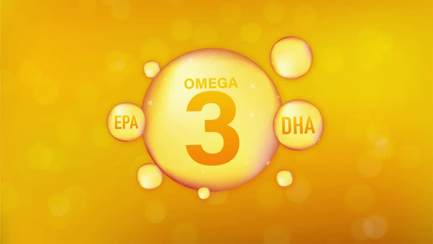 Omega-3 gold vitamin capsule icon with shiny golden drop, symbolizing nutrition, supplements, health care, and wellness in a glossy realistic style.