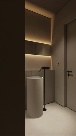 Explore the elegance of Modern Interior Design characterized by sleek lines and warm tones. Vertical video. 3d animation